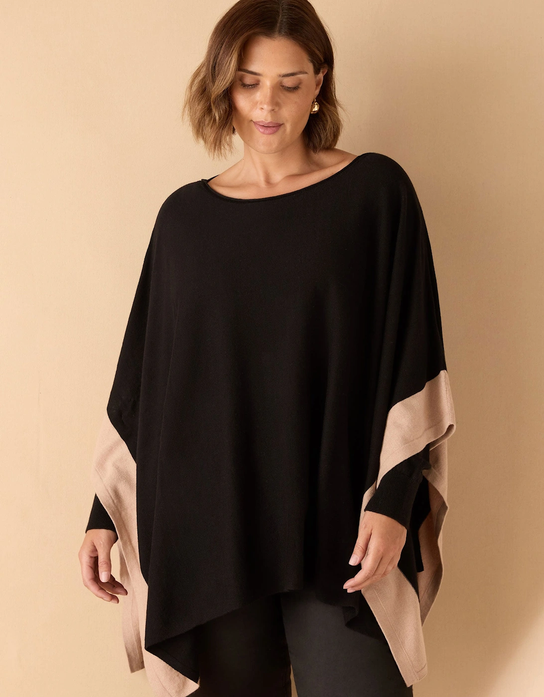 Black & Stone Colour Block Knit Poncho