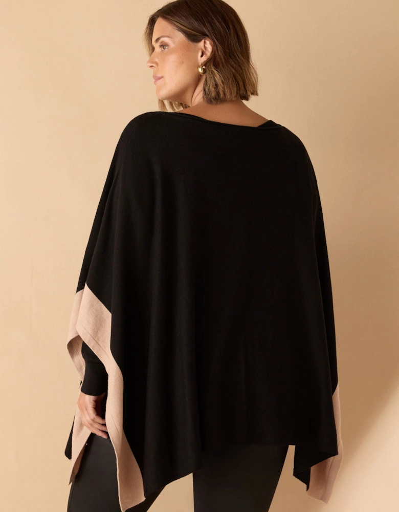Black & Stone Colour Block Knit Poncho