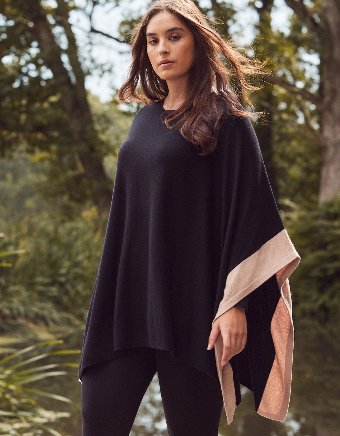 Black & Stone Colour Block Knit Poncho