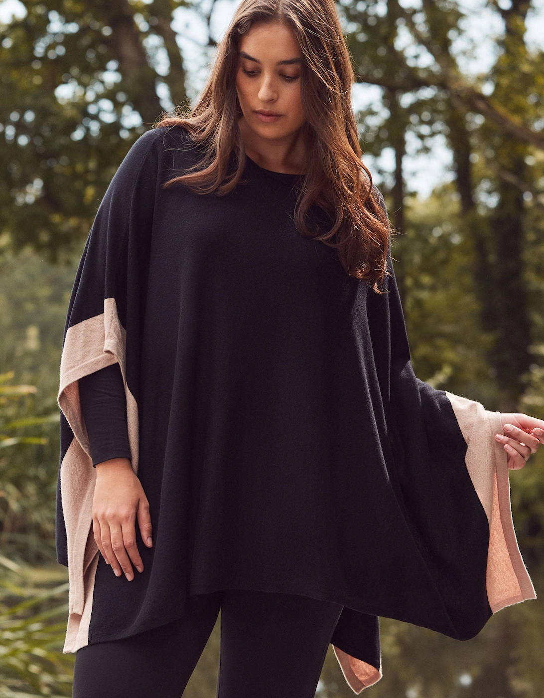 Black & Stone Colour Block Knit Poncho