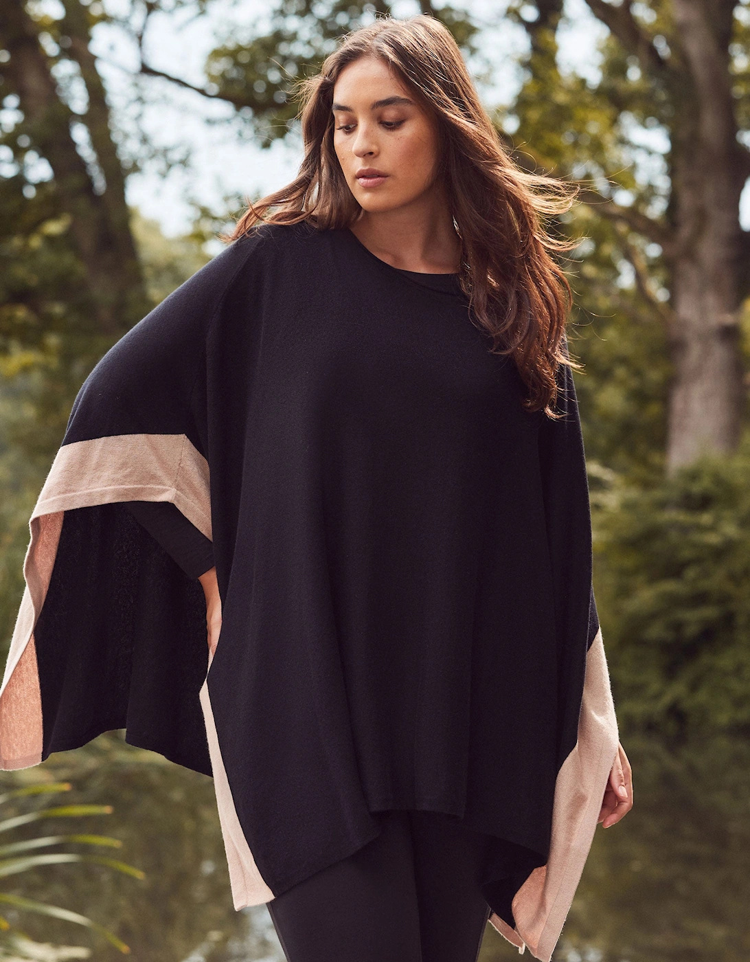 Black & Stone Colour Block Knit Poncho