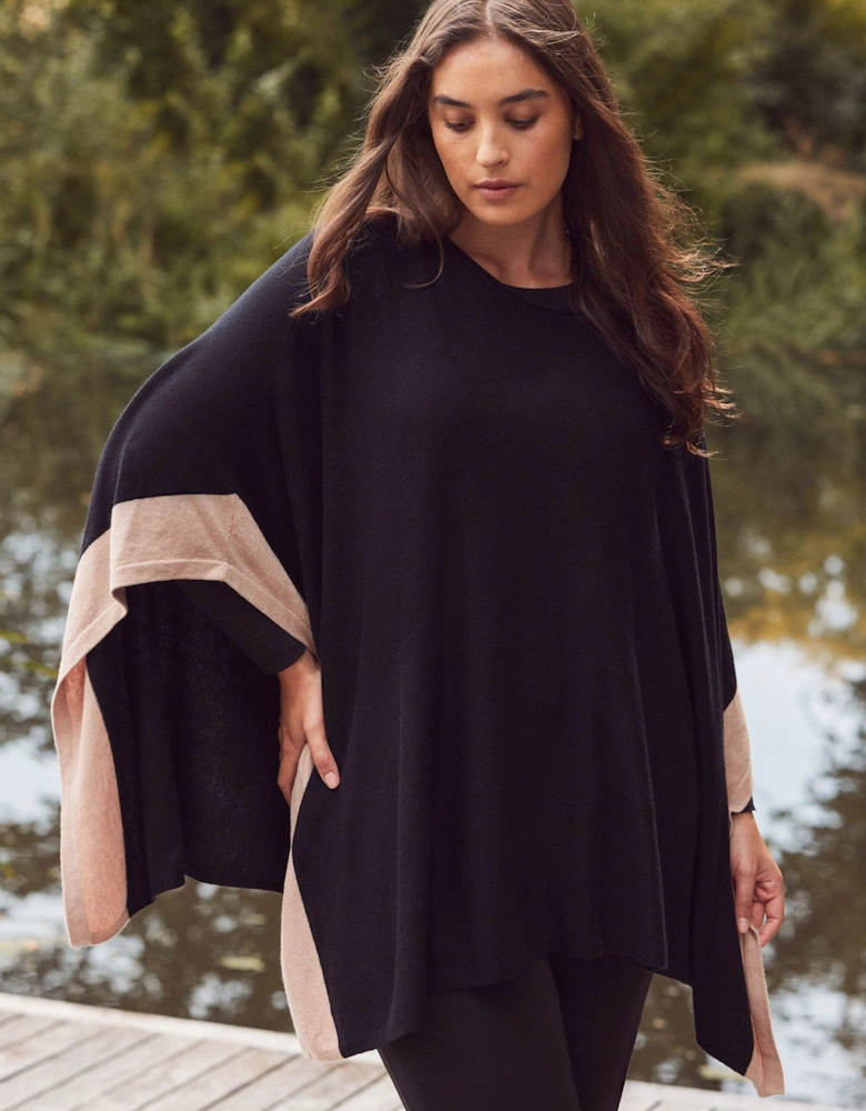 Black & Stone Colour Block Knit Poncho