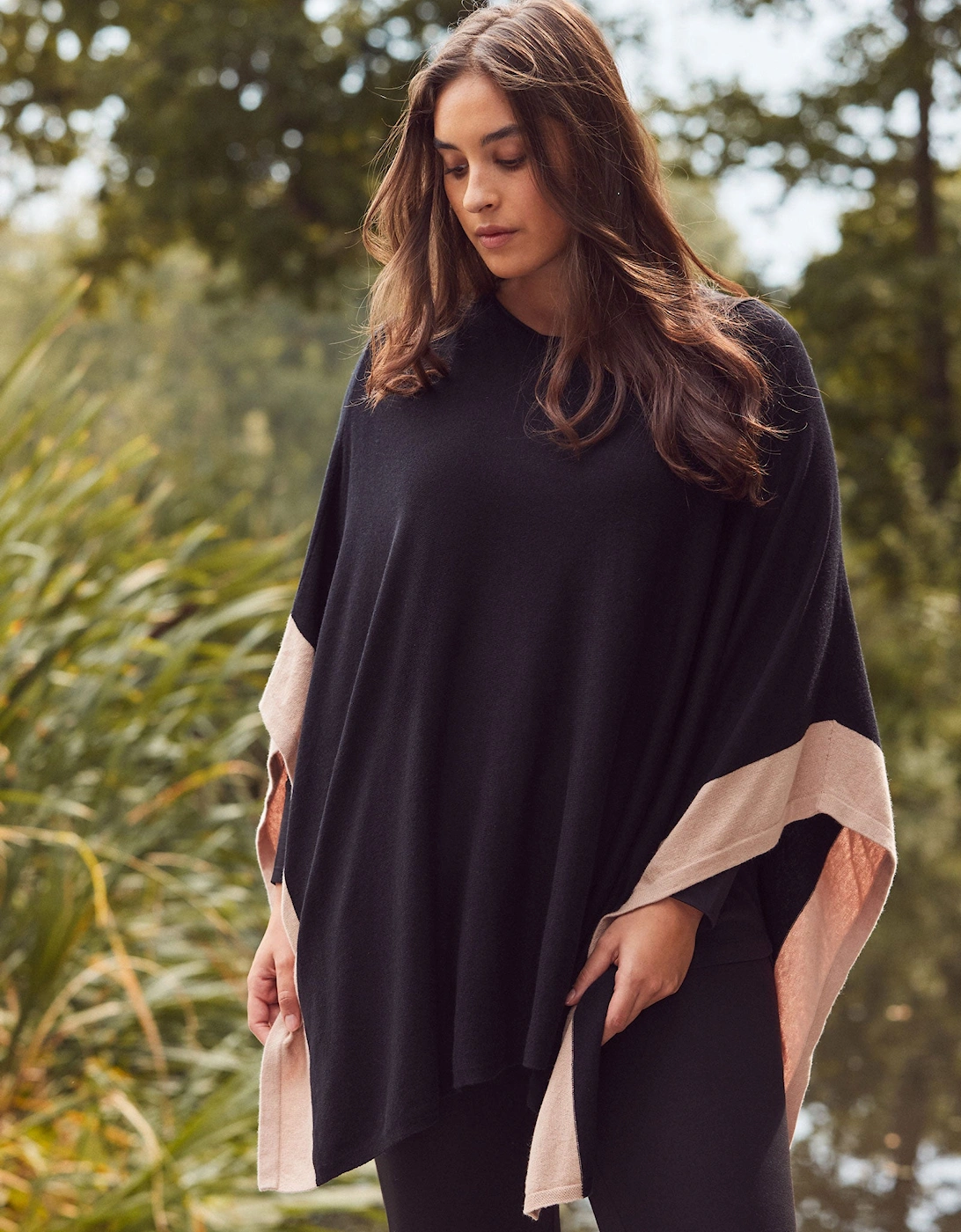 Black & Stone Colour Block Knit Poncho