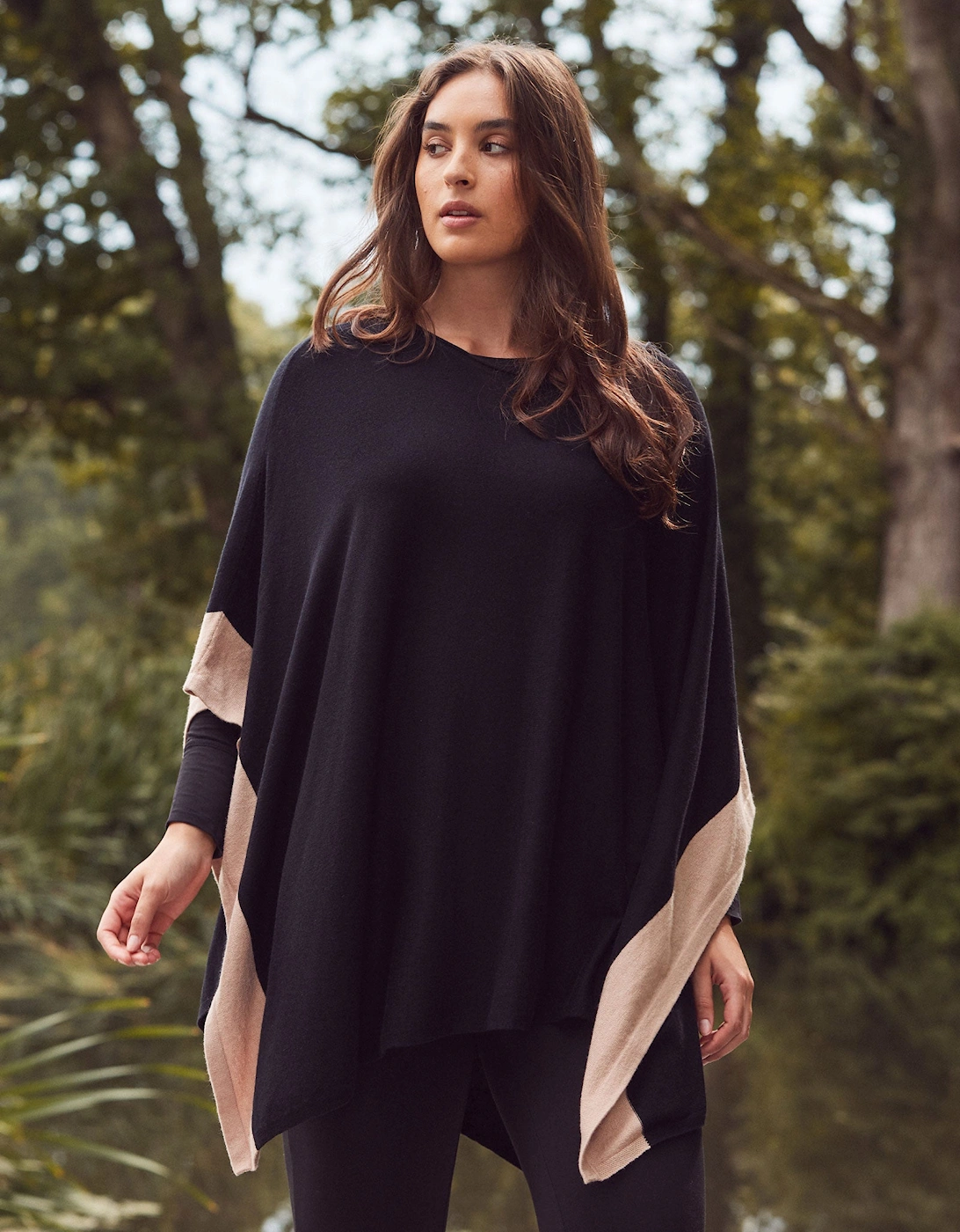 Black & Stone Colour Block Knit Poncho