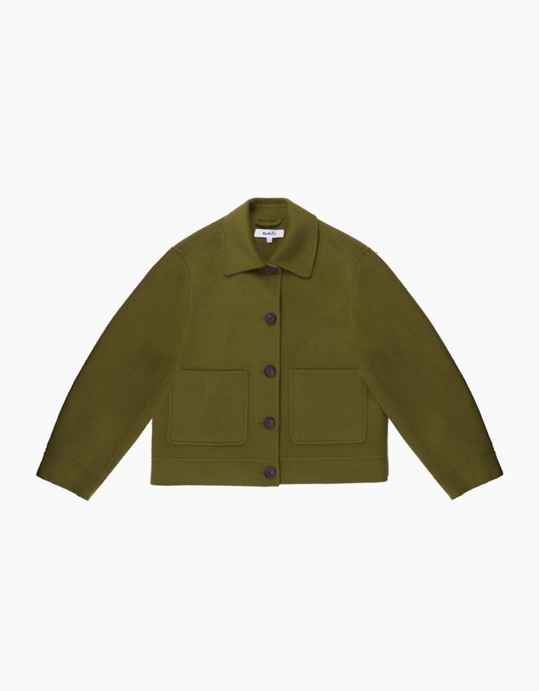 Khaki Double-Faced Boxy Jacket with Wool