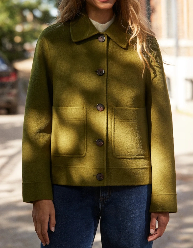 Khaki Double-Faced Boxy Jacket with Wool