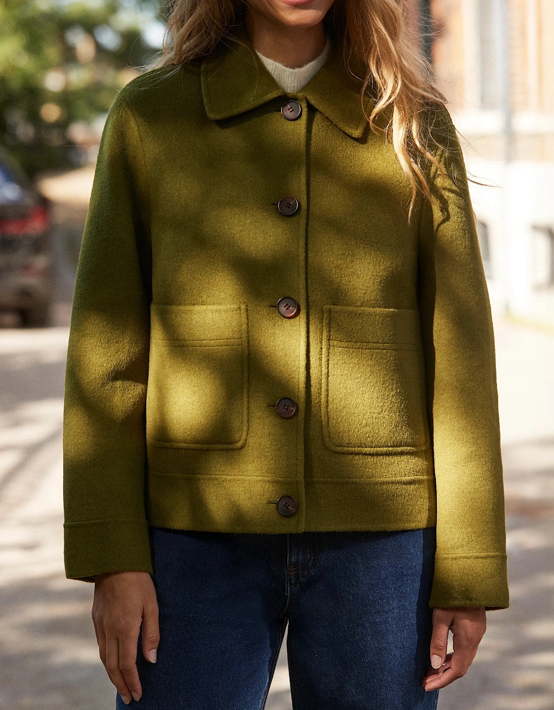 Khaki Double-Faced Boxy Jacket with Wool