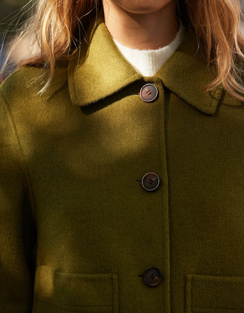 Khaki Double-Faced Boxy Jacket with Wool