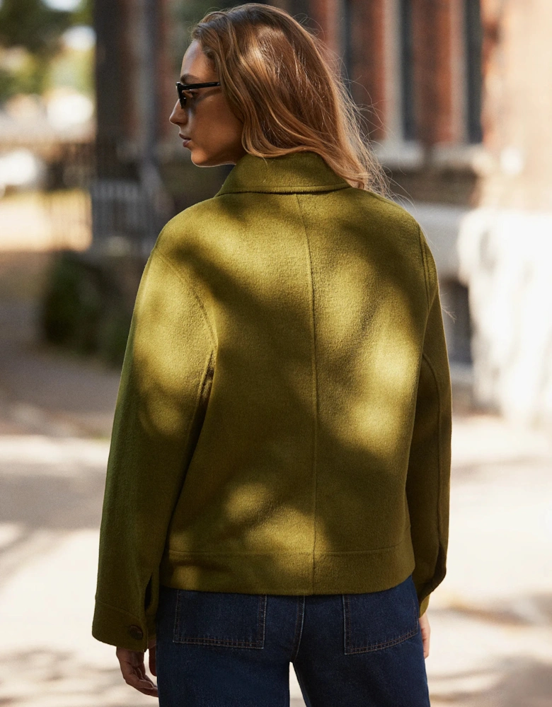 Khaki Double-Faced Boxy Jacket with Wool