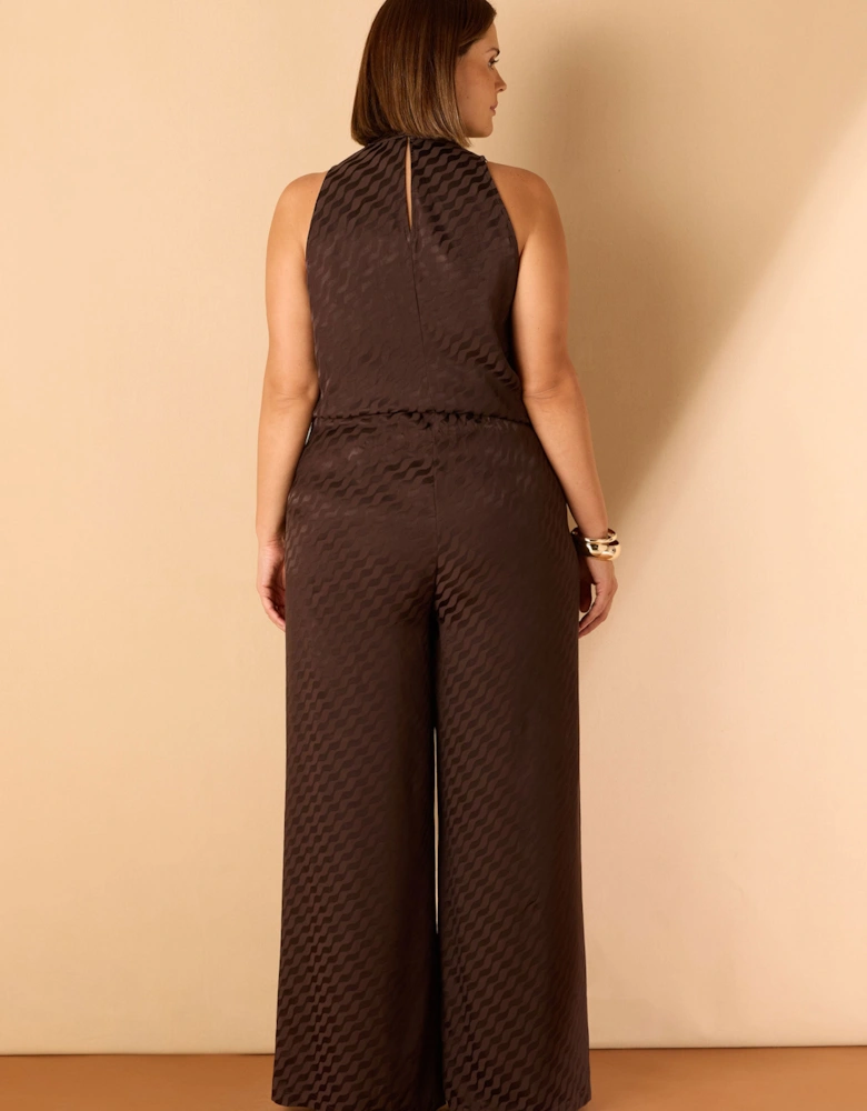 Brown Jacquard Wide Leg Trouser