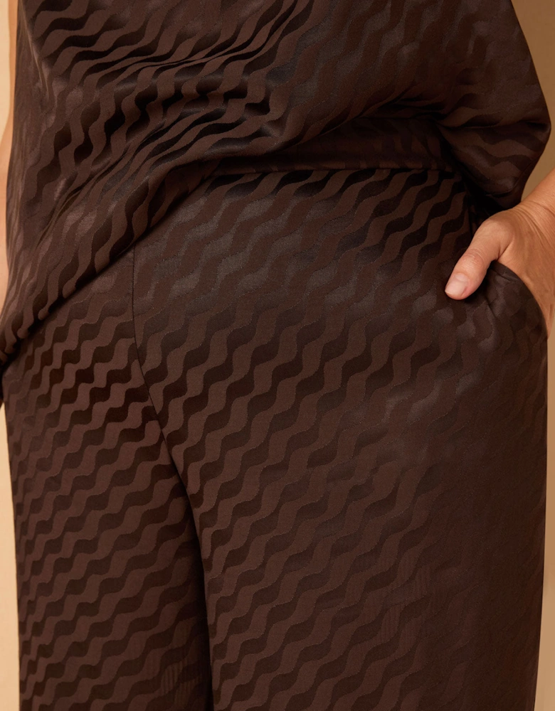 Brown Jacquard Wide Leg Trouser