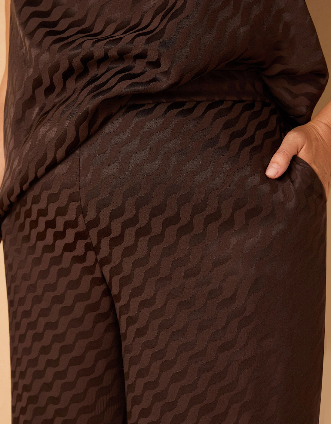 Brown Jacquard Wide Leg Trouser