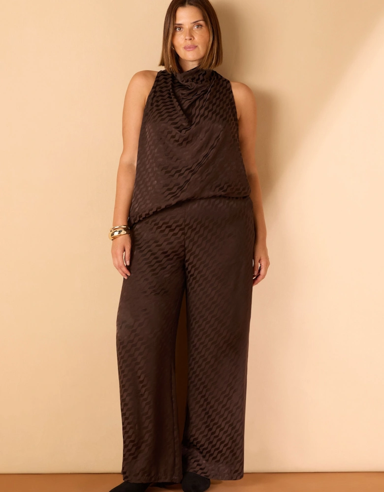 Brown Jacquard Wide Leg Trouser