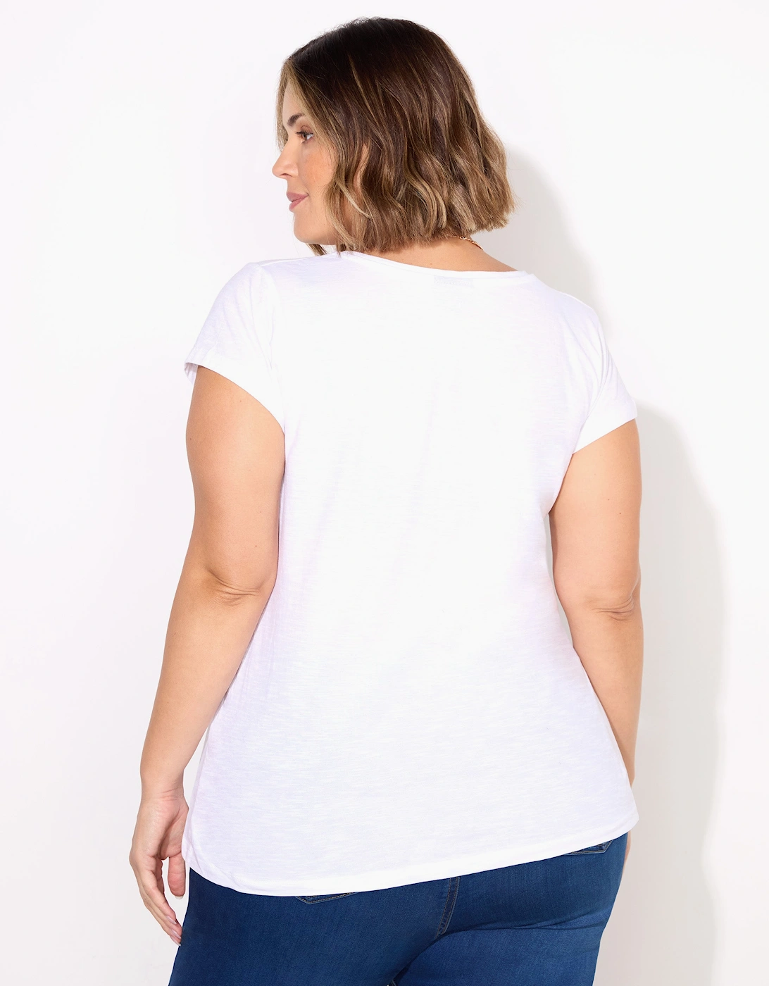 White Cotton Slub Scoop Neck T-Shirt