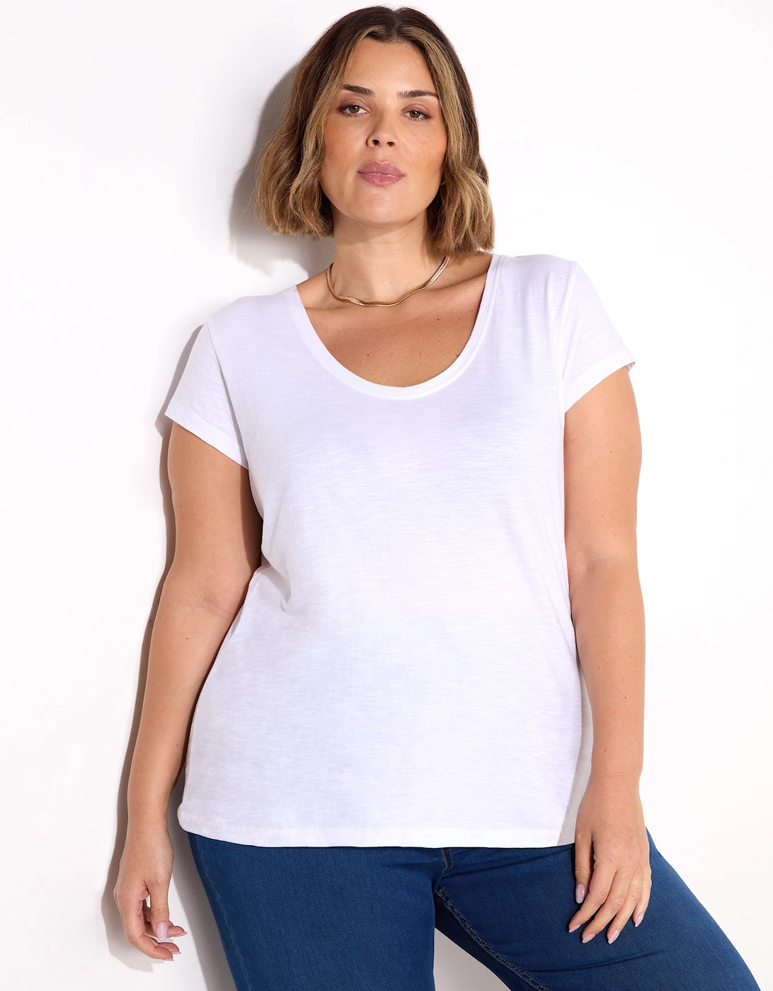 White Cotton Slub Scoop Neck T-Shirt