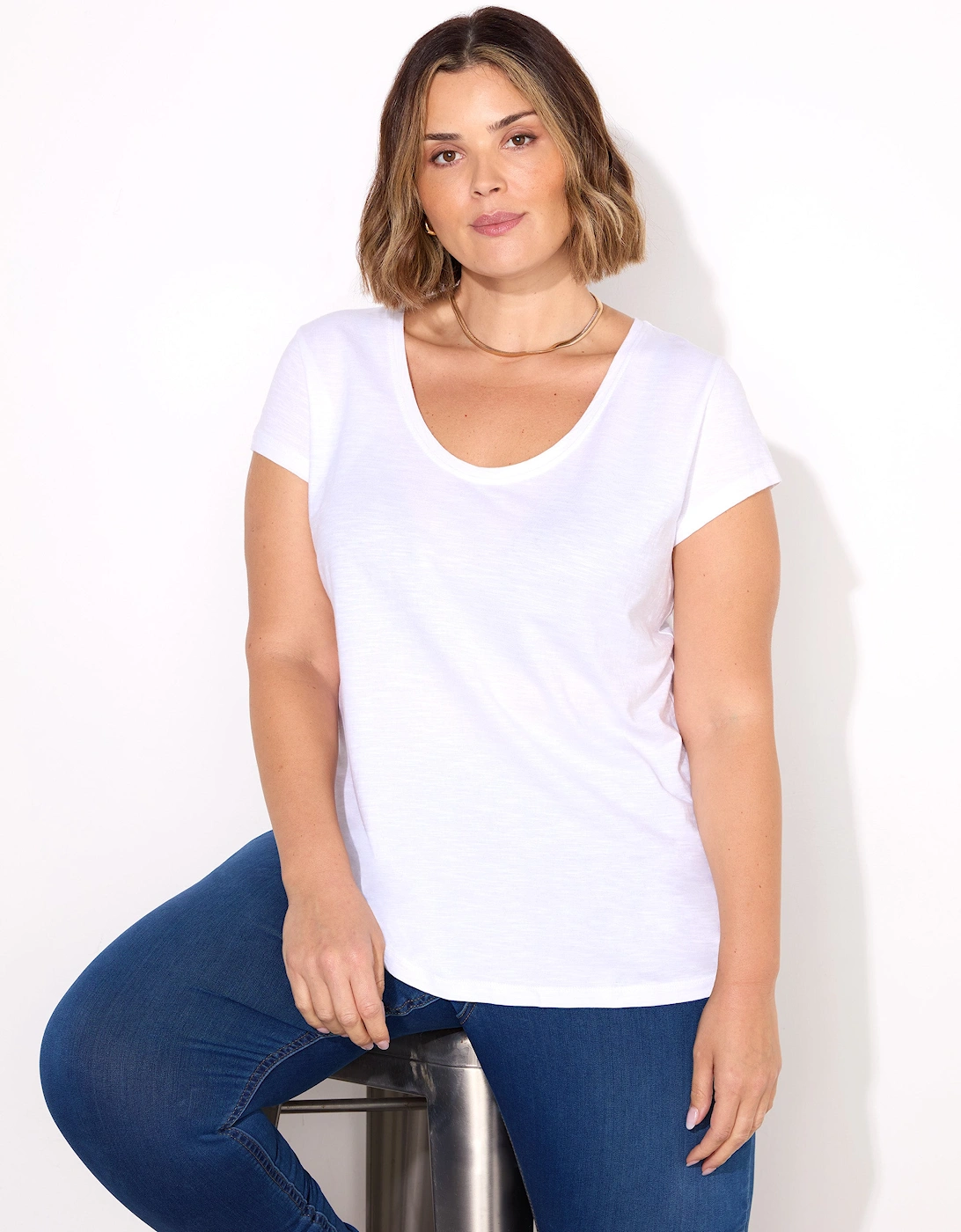 White Cotton Slub Scoop Neck T-Shirt