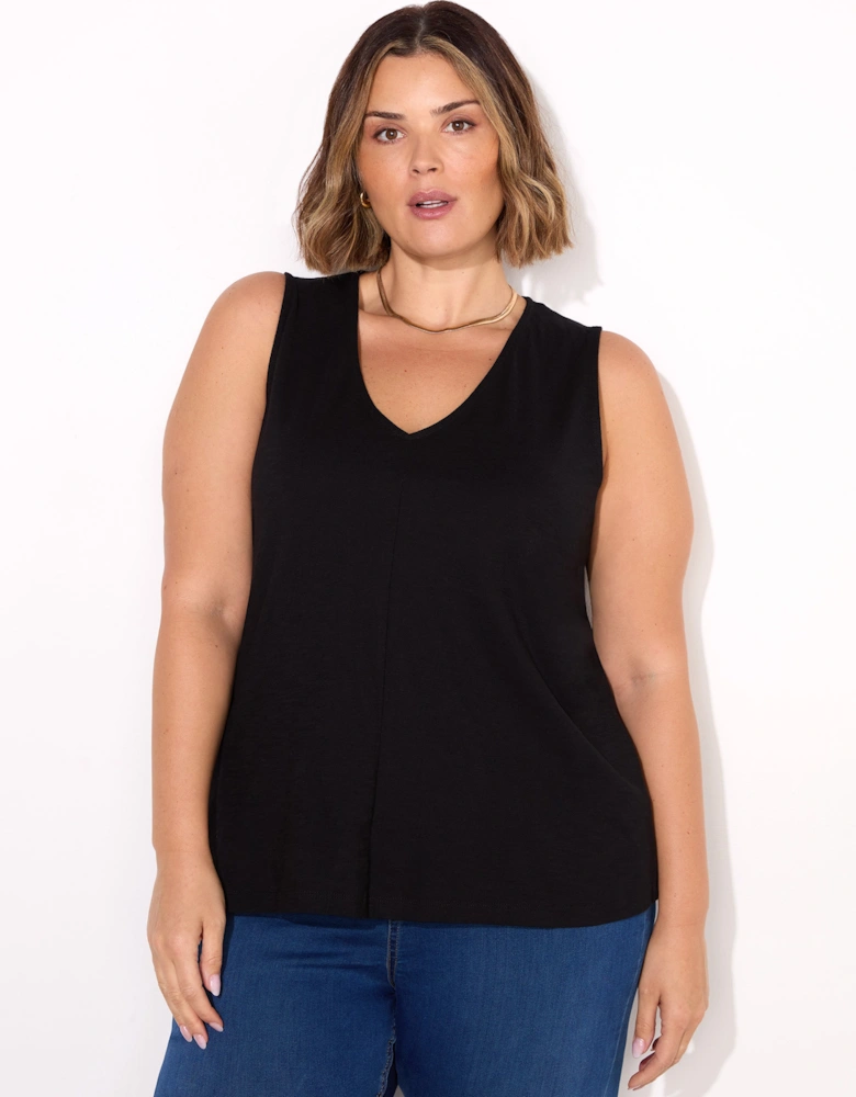Black Cotton Slub V-Neck Vest