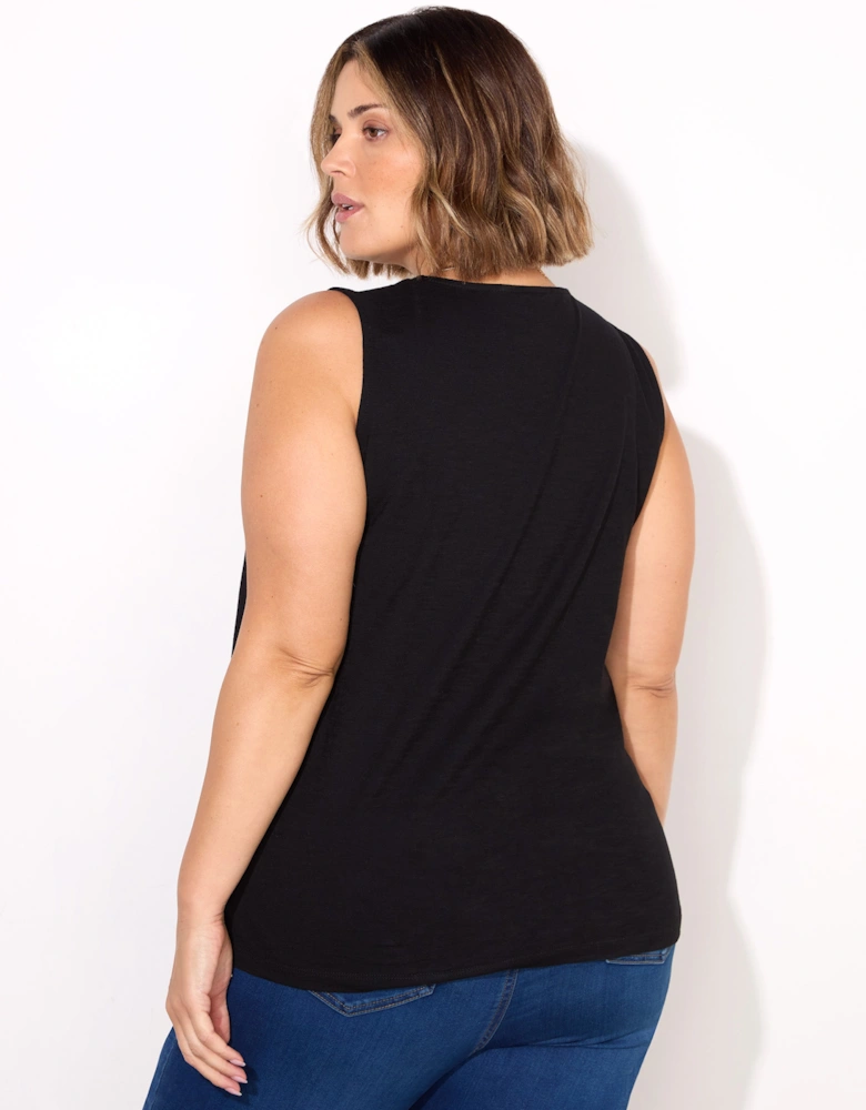 Black Cotton Slub V-Neck Vest