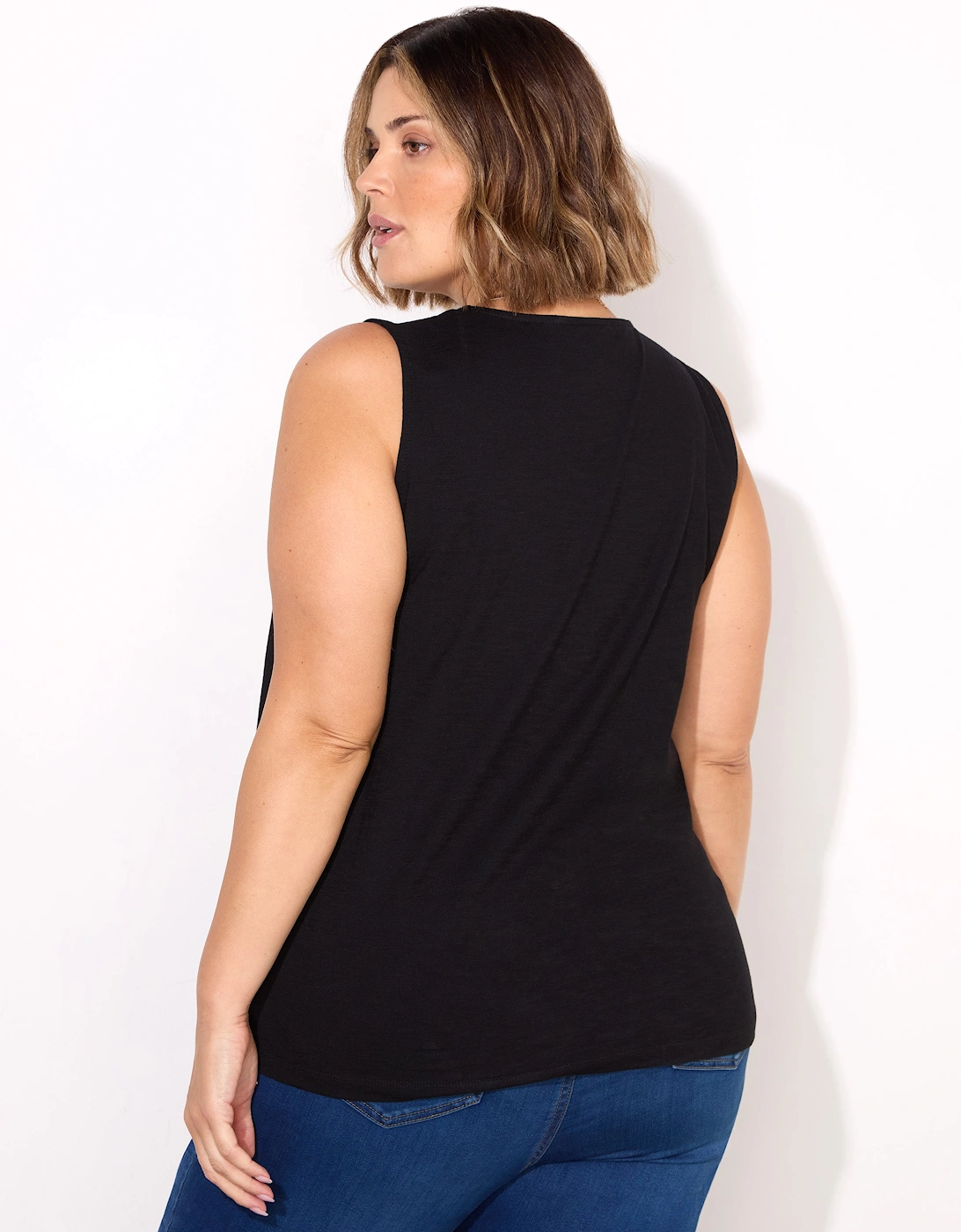 Black Cotton Slub V-Neck Vest
