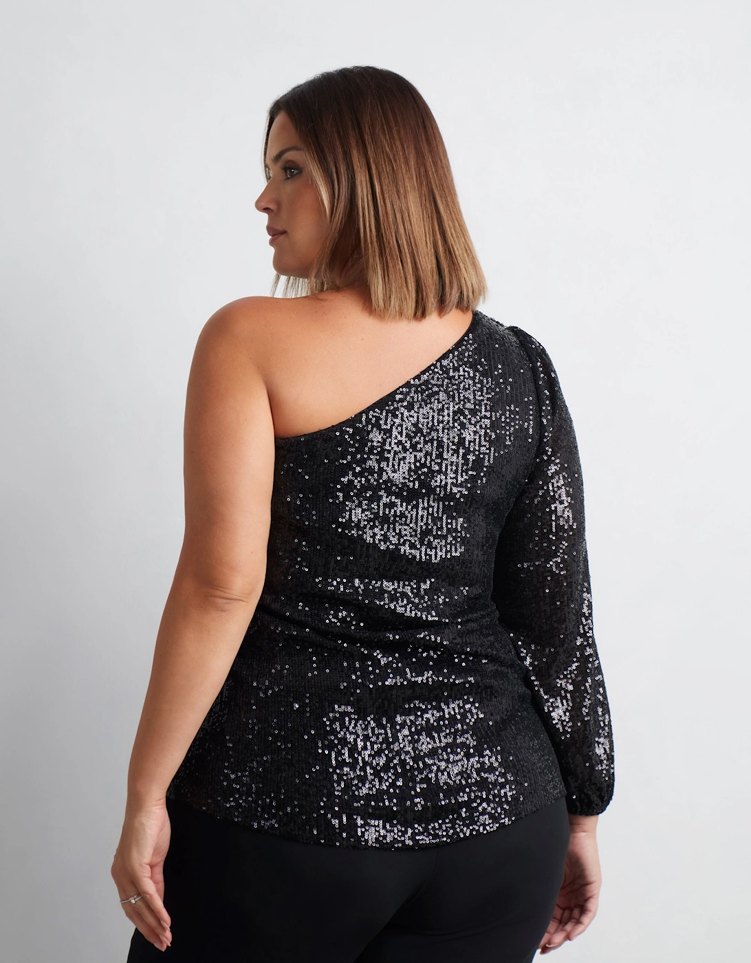 Black Sequin One Shoulder Top
