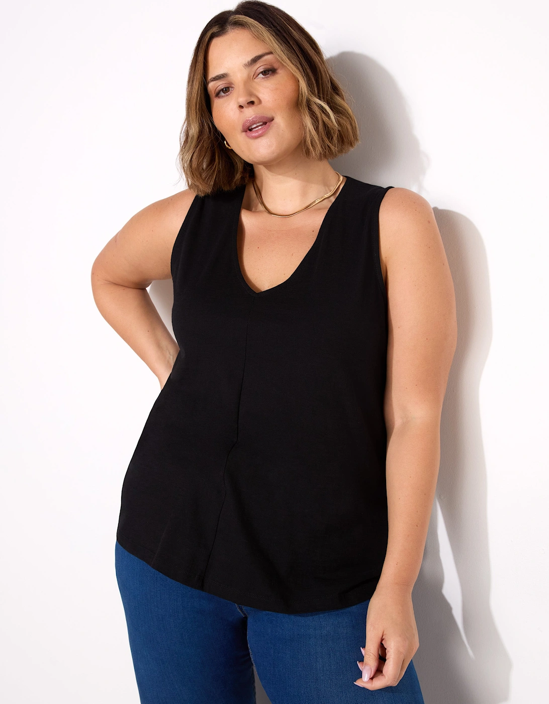 Black Cotton Slub V-Neck Vest