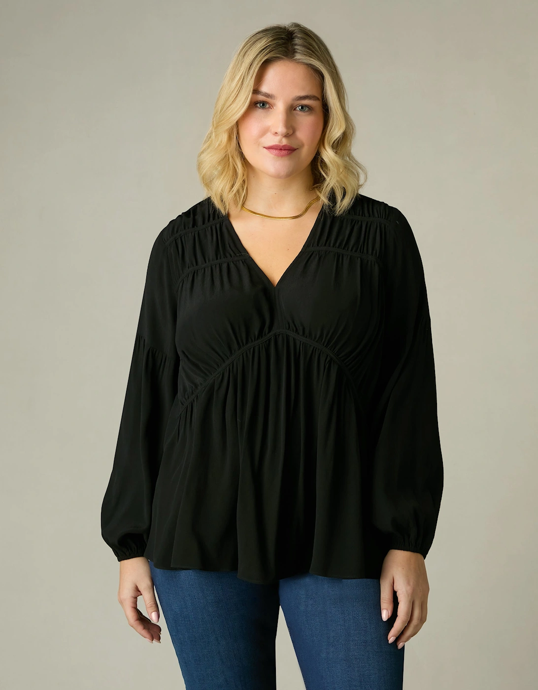 Black Ruched Front Blouse