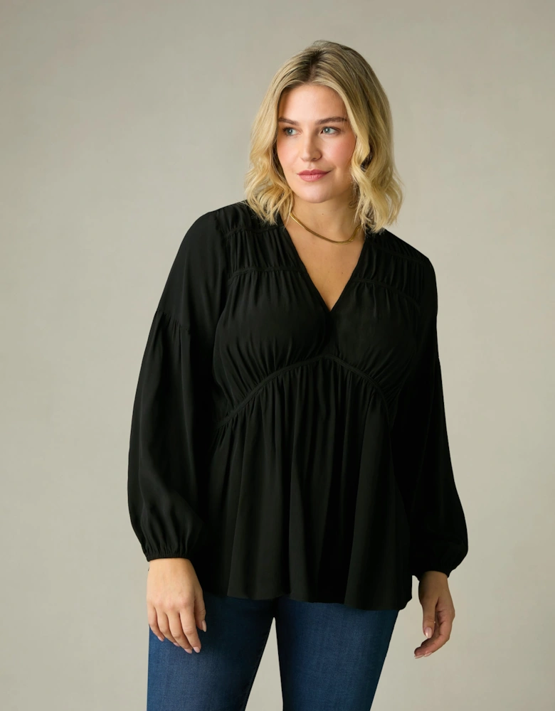 Black Ruched Front Blouse