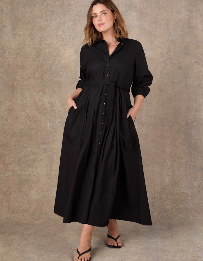 Black Cotton Poplin Shirt Maxi Dress