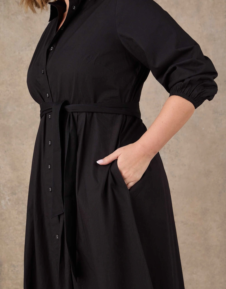 Black Cotton Poplin Shirt Maxi Dress