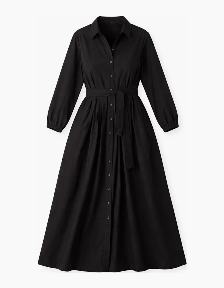 Black Cotton Poplin Shirt Maxi Dress