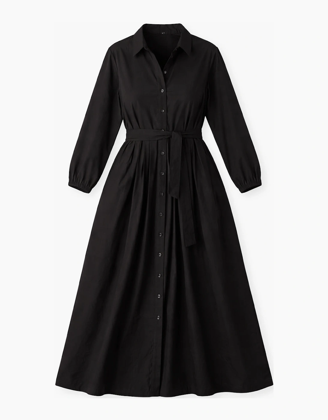 Black Cotton Poplin Shirt Maxi Dress