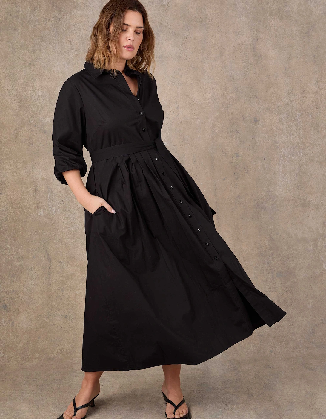 Black Cotton Poplin Shirt Maxi Dress