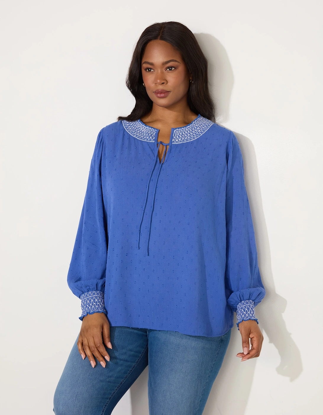 Blue Shirred Detail Blouse
