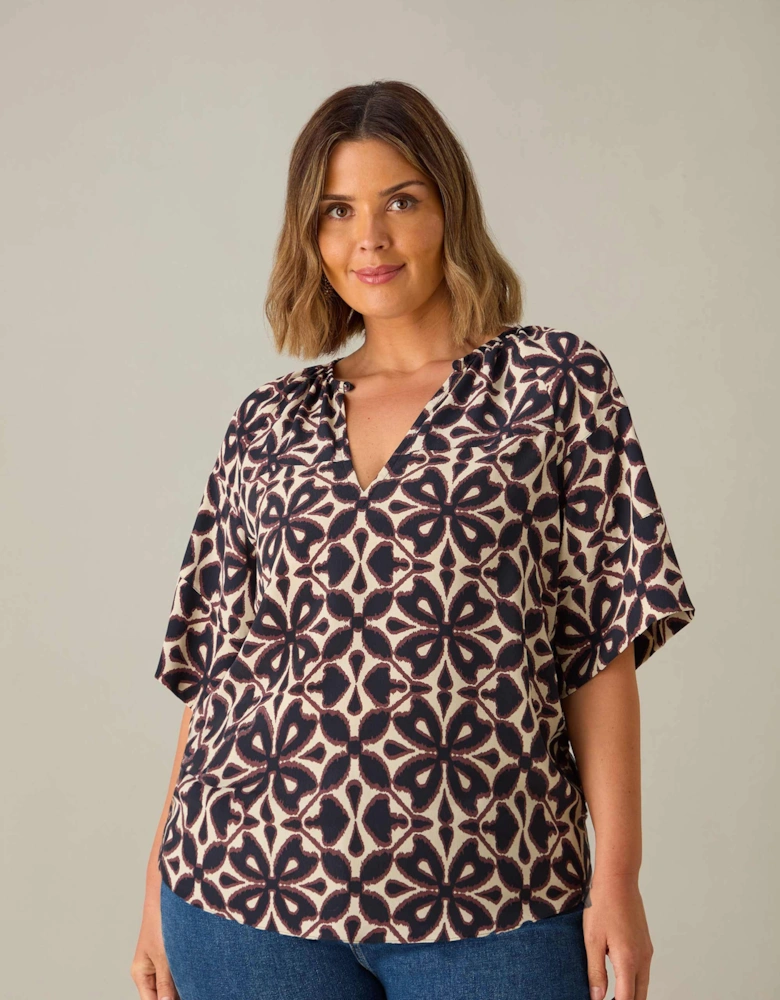 Mono Geo Raglan Sleeve Blouse