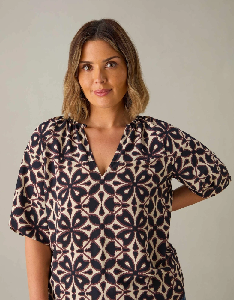 Mono Geo Raglan Sleeve Blouse