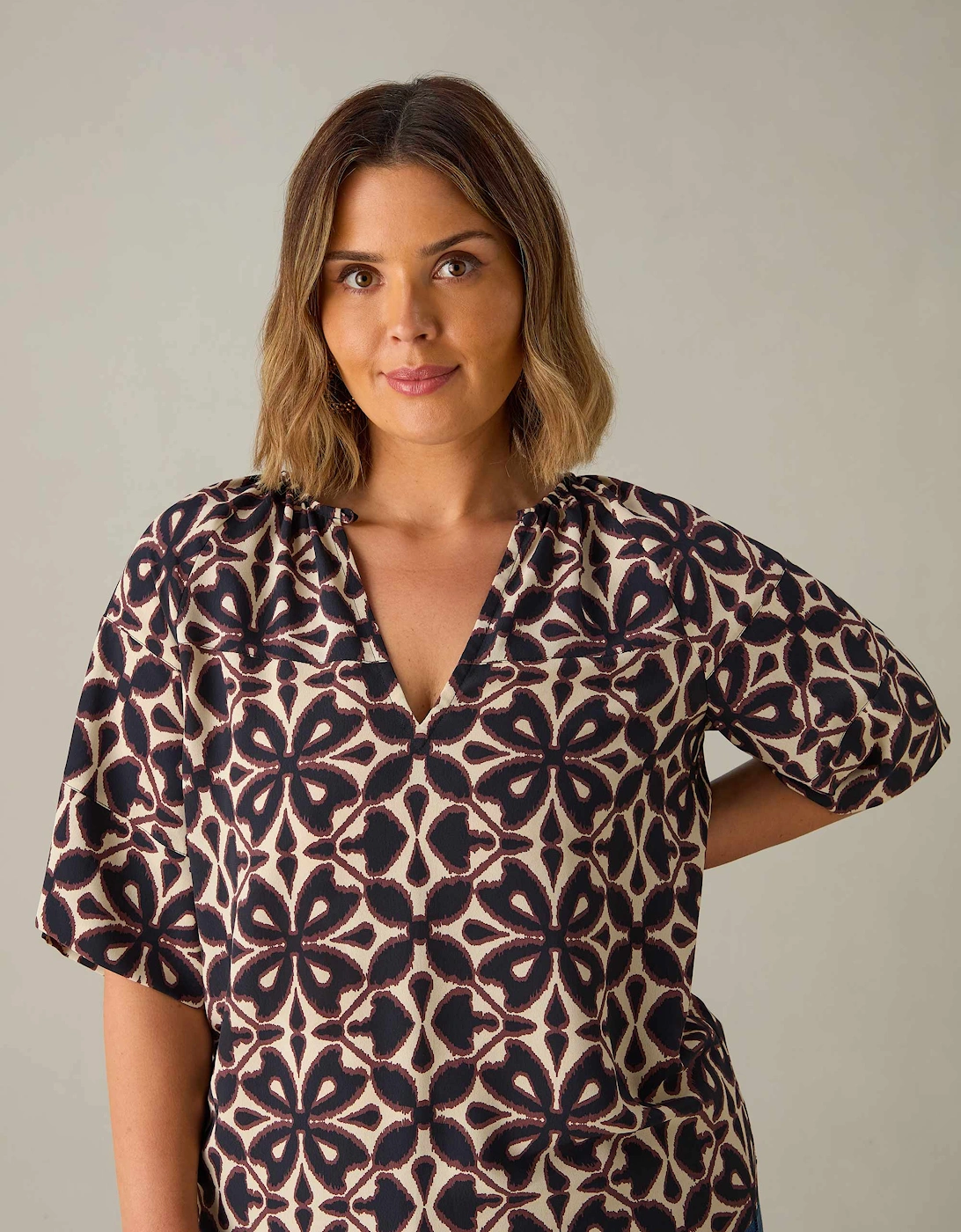 Mono Geo Raglan Sleeve Blouse