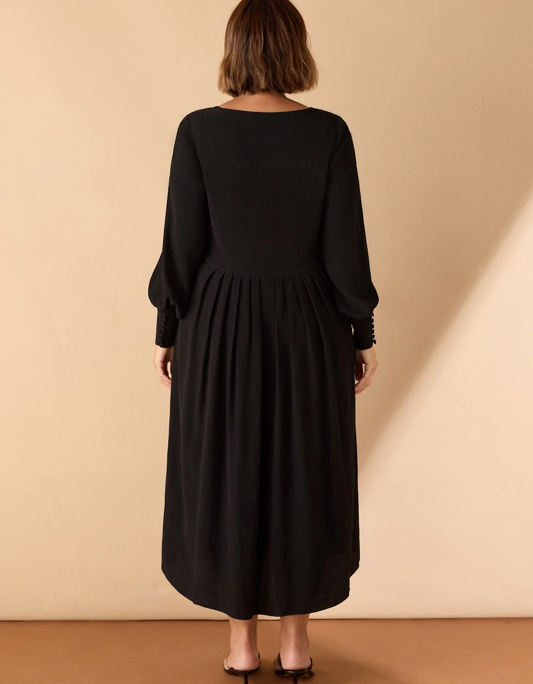 Black Lace Up Blouson Sleeve Midi Dress