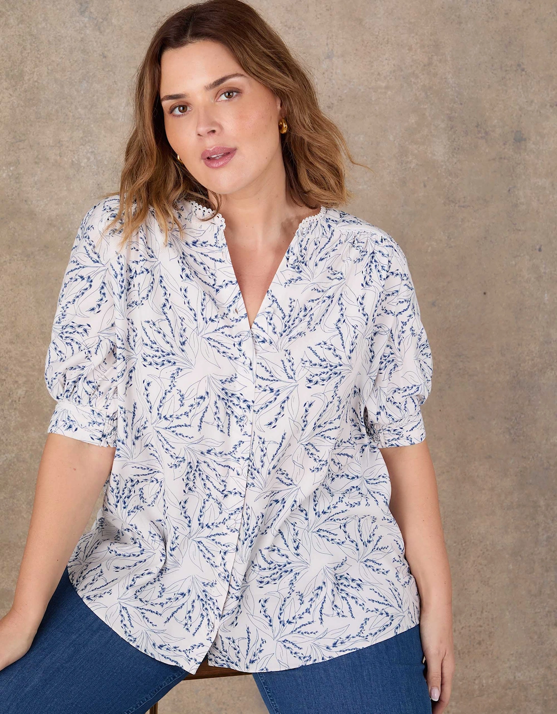 Blue Print Short Sleeve Top