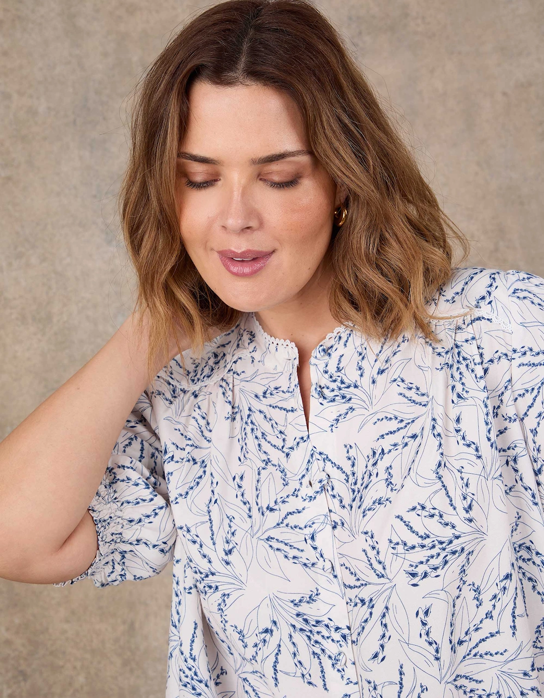 Blue Print Short Sleeve Top