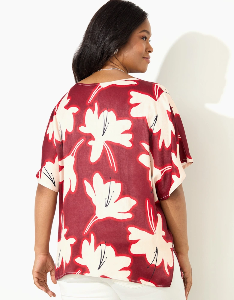 Petite Red Floral Print Ruched Front Blouse