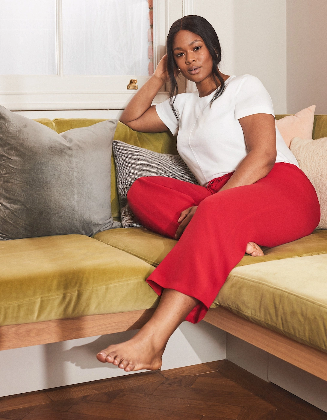 Red Drawstring Wide Leg Trouser