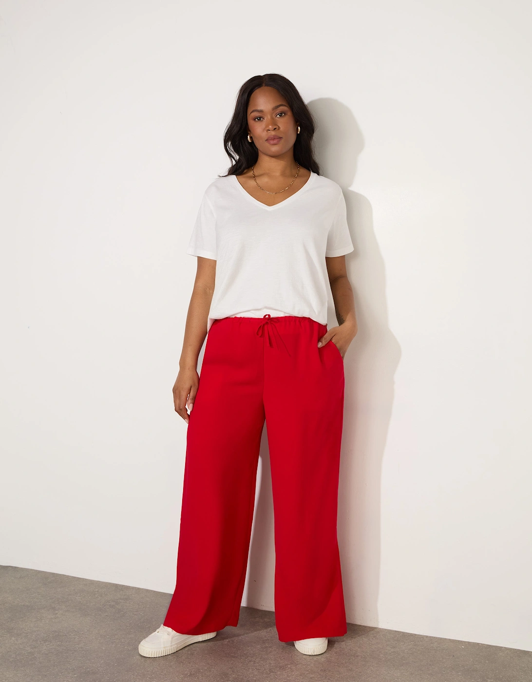 Red Drawstring Wide Leg Trouser