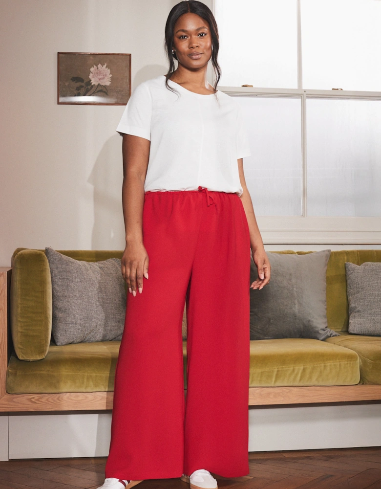 Red Drawstring Wide Leg Trouser