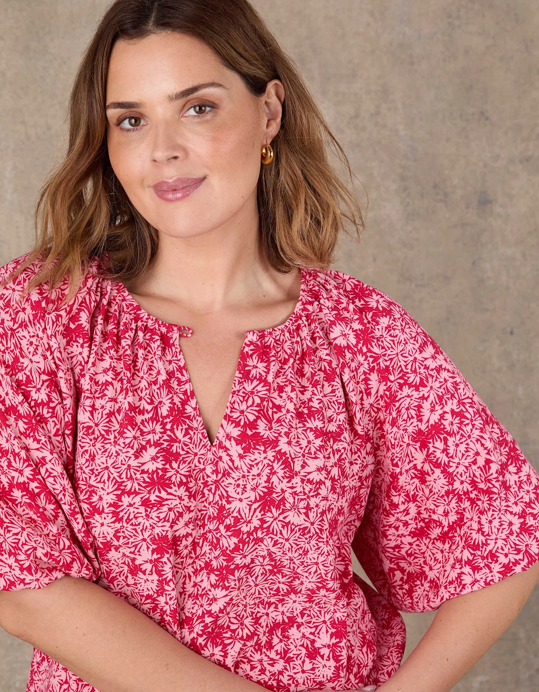 Pink Floral Print Puff Sleeve Blouse