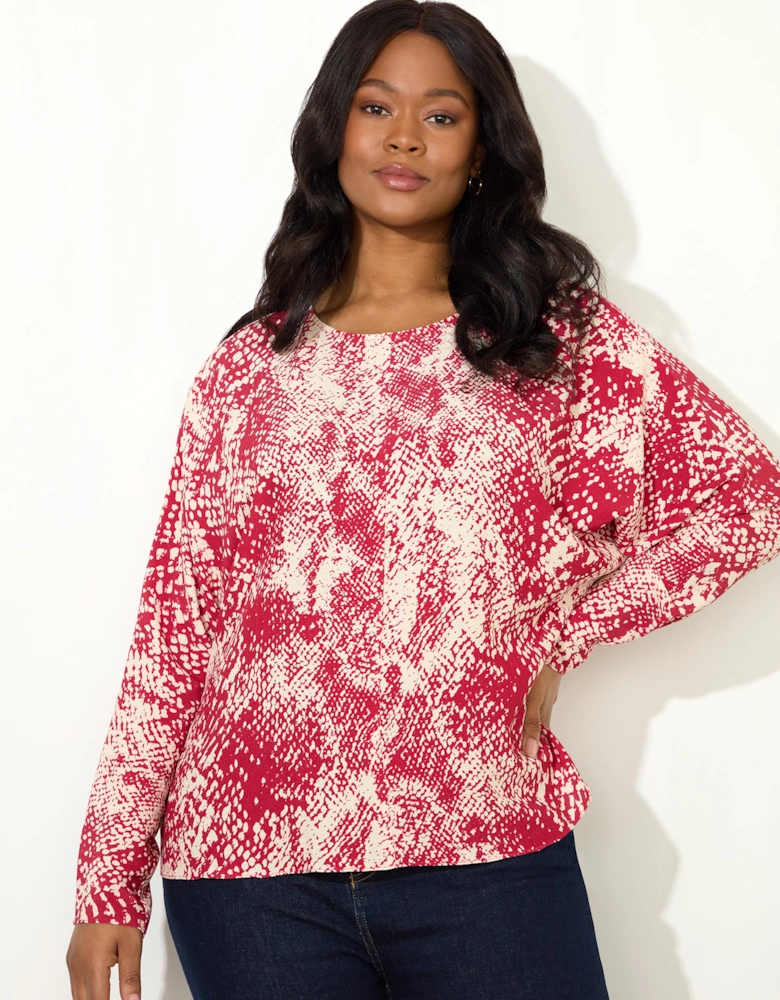 Red Snake Print Dolman Sleeve Blouse
