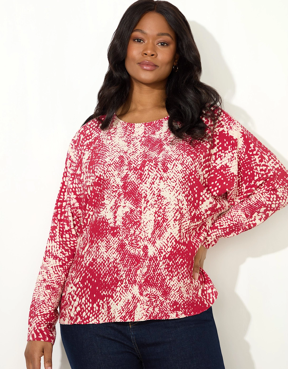 Red Snake Print Dolman Sleeve Blouse