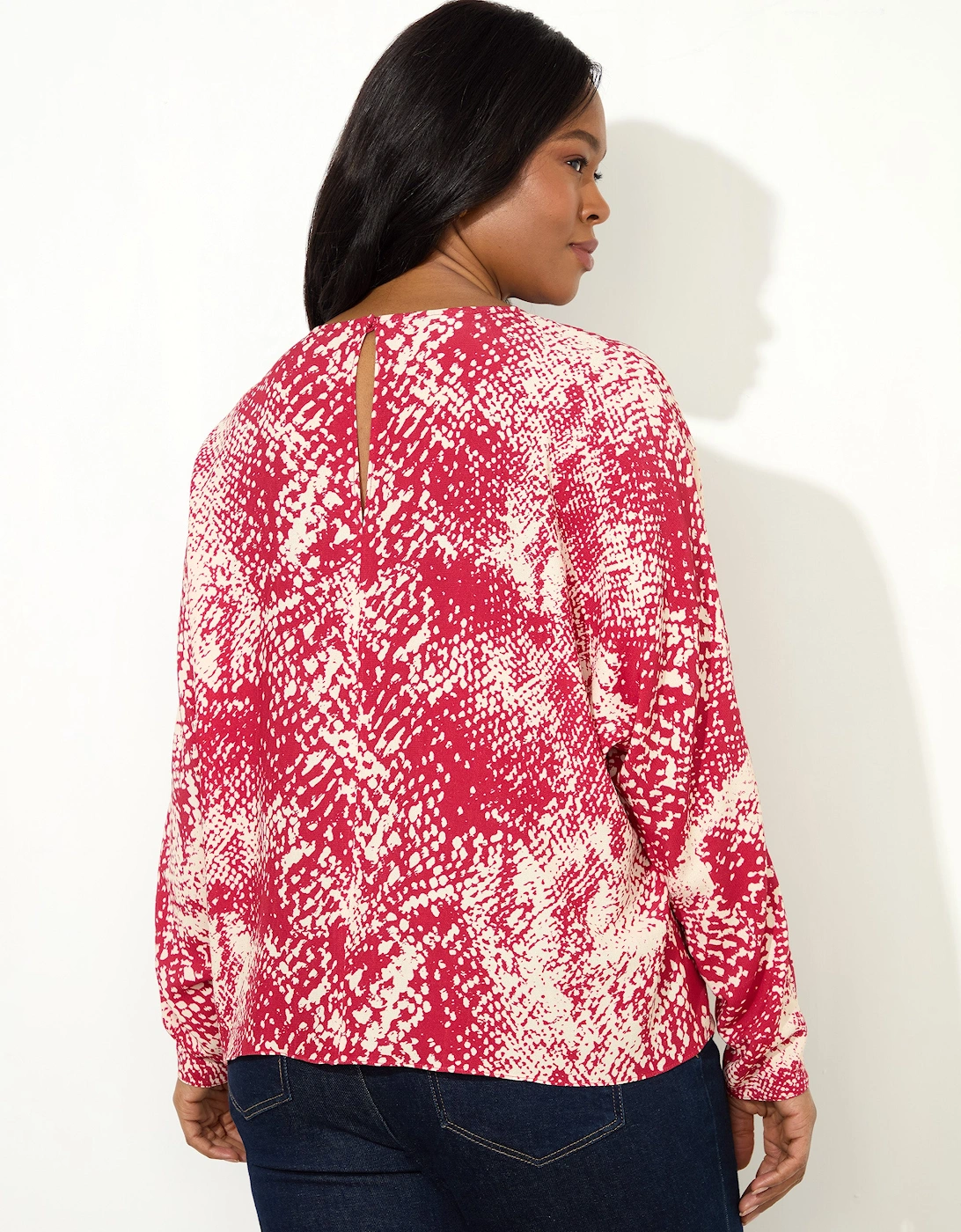 Red Snake Print Dolman Sleeve Blouse