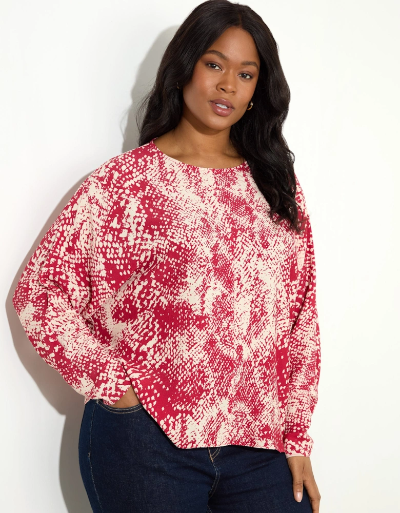 Red Snake Print Dolman Sleeve Blouse