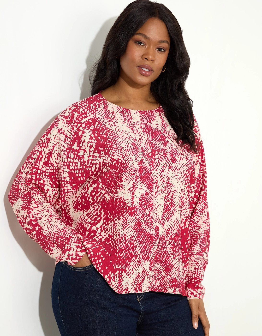 Red Snake Print Dolman Sleeve Blouse