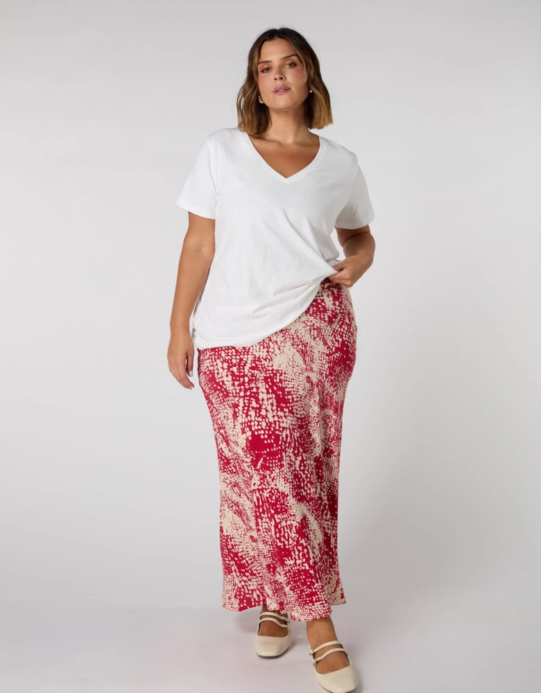 Red Snake Print Midaxi Skirt